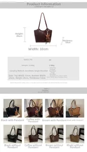 Detailed size specifications and color options for this vintage large capacity tote bag