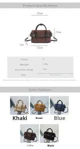 Tableau des dimensions et guide des couleurs pour le sac à bandoulière rétro en PU