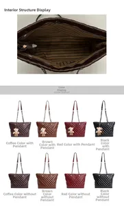 Detail view showing spacious striped interior and multiple colors of quilted tote bags