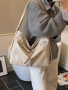 Schicke beige übergroße Shopper-Tasche aus strukturiertem Leder für Damen im Alltag