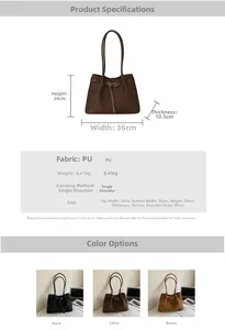 Detailed size chart and dimension guide for women's large capacity PU leather tote bag
