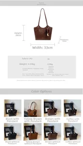 Detailed size and color guide for the vintage stone-textured PU leather tote bag