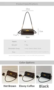 Detailed size chart and parameter overview for PU leather crossbody bag in three colors