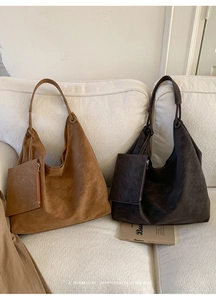 Retro large Hobo shoulder bags in brown and dark coffee suede with matching small pouches