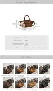 Detailed dimension chart showing sizes for the women's PU leather bucket bag with charms