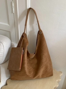 Large Capacity Retro Matte PU Leather Tote Bag For Women Minimalist Commuting Shoulder Bag With Small Zipper Pouch