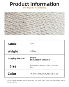 Detail view of the knit cat tote bag showing texture, dimensions, and specifications