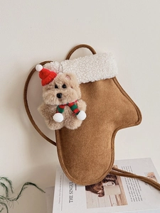 Vintage Wildleder-Imitat Lammwolle Weihnachten Umhängetasche Niedliche Handschuh Stiefel Plüsch Schultertasche Mit Bär Damen