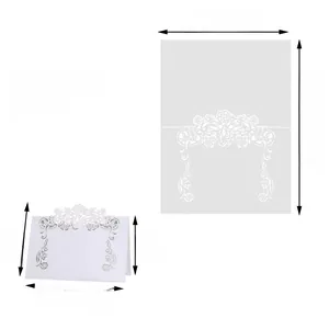 Detailed view of white laser-cut hollow rose table card with precise 9x12cm dimensions