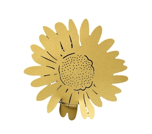 Laser cut yellow sunflower seating card with hollowed texture and stable metal base stand