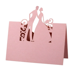 Laser Cut Hollow 3D Wedding Place Cards Bride And Groom Silhouette Pearlescent Paper Table Name Cards For Banquet Party