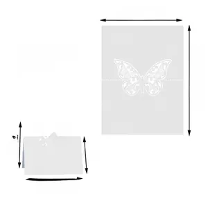 Laser cut butterfly place card dimensions showing folded and unfolded layout on white