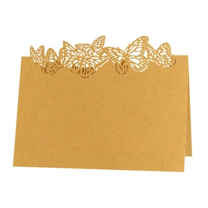 Laser cut butterfly hollow place card in metallic golden brown pearlescent paper