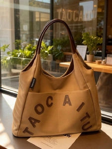 Women Large Capacity Canvas Tote Bag Retro Alphabet Patchwork Shoulder Bag Casual College Style Commuter Handbag For School Office