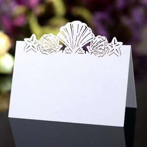 Laser Cut Ocean Theme Shell Starfish Place Cards Pearlescent Paper Table Name Seat Cards For Wedding Banquet Party Decor