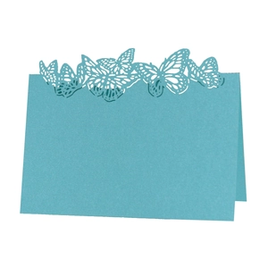 Tiffany blue butterfly laser-cut place cards made of premium pearlescent paper for weddings