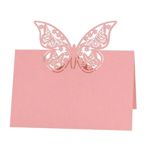 Pink laser-cut butterfly place card for weddings with a shimmering pearlescent finish