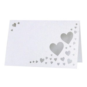 Pearlescent Paper Heart Hollow Place Cards For Wedding Party Table Decoration Laser Cut Romantic Style Foldable Name Cards