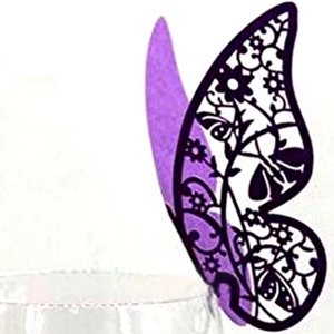 Elegant laser-cut butterfly cup card with intricate floral patterns for wedding decor