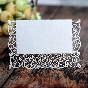 Laser Cut Heart Flower Lace Wedding Place Cards Pearlescent Paper Table Name Cards For Banquet Party Decoration Stationery