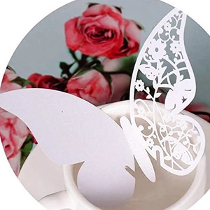 Laser Cut Butterfly Wine Glass Place Card Pearlescent Paper Hollow Out Name Cards For Wedding Party Table Decoration