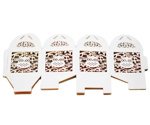 Laser-cut owl hollow candy box for parties with woodland design in cream finish