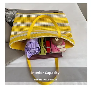 Bolso tote de tejido a rayas con gran capacidad para paraguas y gafas de sol
