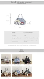 Détail du sac à main en PU aspect denim de 20x14x8cm avec options de bandoulière