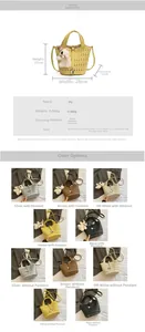 Tableau détaillé montrant les dimensions du sac fourre-tout évidé et les options de couleur