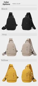 Vertical color display of waterproof nylon sling bags in black, grey, and yellow options