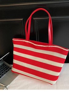 Bolso tote de tejido a rayas rojas y blancas con asas finas para vacaciones y compras