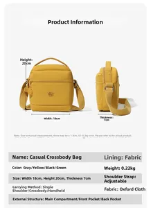 Tableau détaillé des tailles pour le sac bandoulière jaune avec sangle réglable et poches