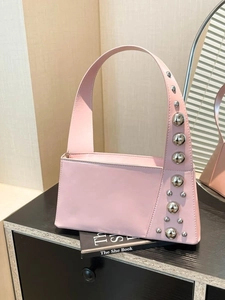 Modern PU Leather Rivet Underarm Bag For Women Vintage Industrial Silver Studded Shoulder Bag Stylish Commuter Handbag