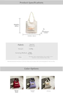 Detailed size chart and dimensions for the cute doll canvas tote bag with bear decoration