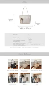 Detailed size chart and multi-color view of minimalist large PU leather tote bag