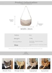 Detaillierte Größentabelle für die minimalistische Canvas-Tasche mit 38cm Breite und 19cm Höhe