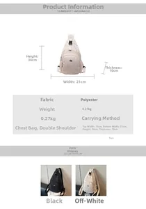 Size guide for sports crossbody bag showing dimensions 34cm height and 21cm width