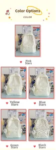 Detailed collection of five colorful backpacks featuring stars and ghost pendants