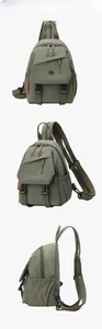 Detailed multi-angle views of army green water-resistant oxford backpack with metal logo