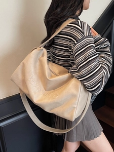 Large beige faux leather tote bag with love 105 degree engraving for casual commute