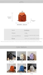 Spécifications détaillées et options de couleurs pour sac à dos en toile minimaliste