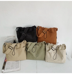 Detailed display of assorted colors for large capacity nylon drawstring bucket bags