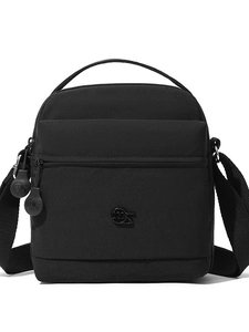 Sac bandoulière noir en nylon avec logo MS, comprenant poches zippées principale et avant