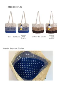 Detail of hollow knit tote bag showing interior structure and duck charm in color options
