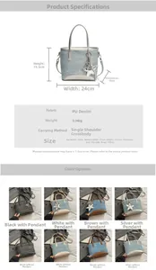 Tableau des tailles et spécifications du sac seau en denim et similicuir avec bandoulière
