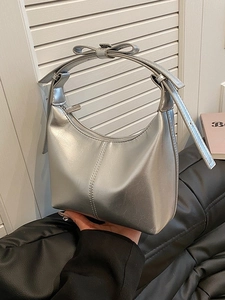 Sac Hobo sous le Bras en Cuir PU Métallisé Vintage pour Femme Avec Bandoulière à Nœud Sac à Bandoulière de Couleur Unie Chic