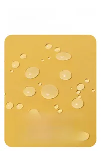 Détail du tissu imperméable jaune avec gouttes d'eau et texture anti-abrasion