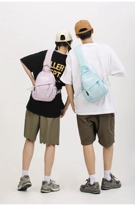 Detail of light purple and blue casual crossbody chest bags with waterproof fabric