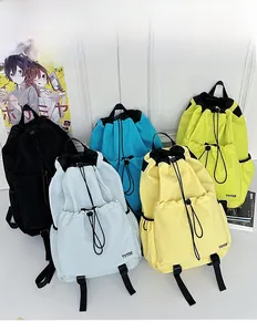 Detailed display of five lightweight waterproof drawstring backpacks in multiple colors