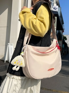 Large Capacity Nylon Dumpling Crossbody Bag For Women 2026 Summer Versatile Casual Commute Shoulder Bag With Plush Charm